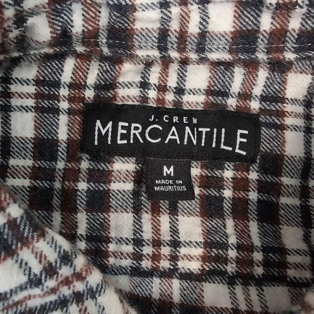 J.Crew Mercantile‎ Brushed Flannel Shirt Men's Medium Plaid Brown Double Pocket